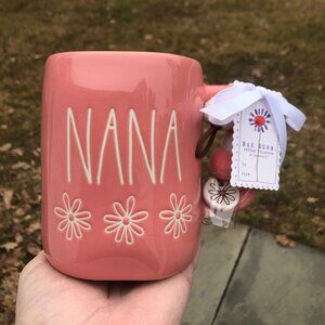 NWT Rae Dunn Pink "Nana" Mug w/ Daisy Ceramic Charm Mother's Day Gift